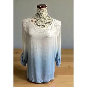 Prontomoda Giusy blue and white ombre silk blend sheer blouse women’s L